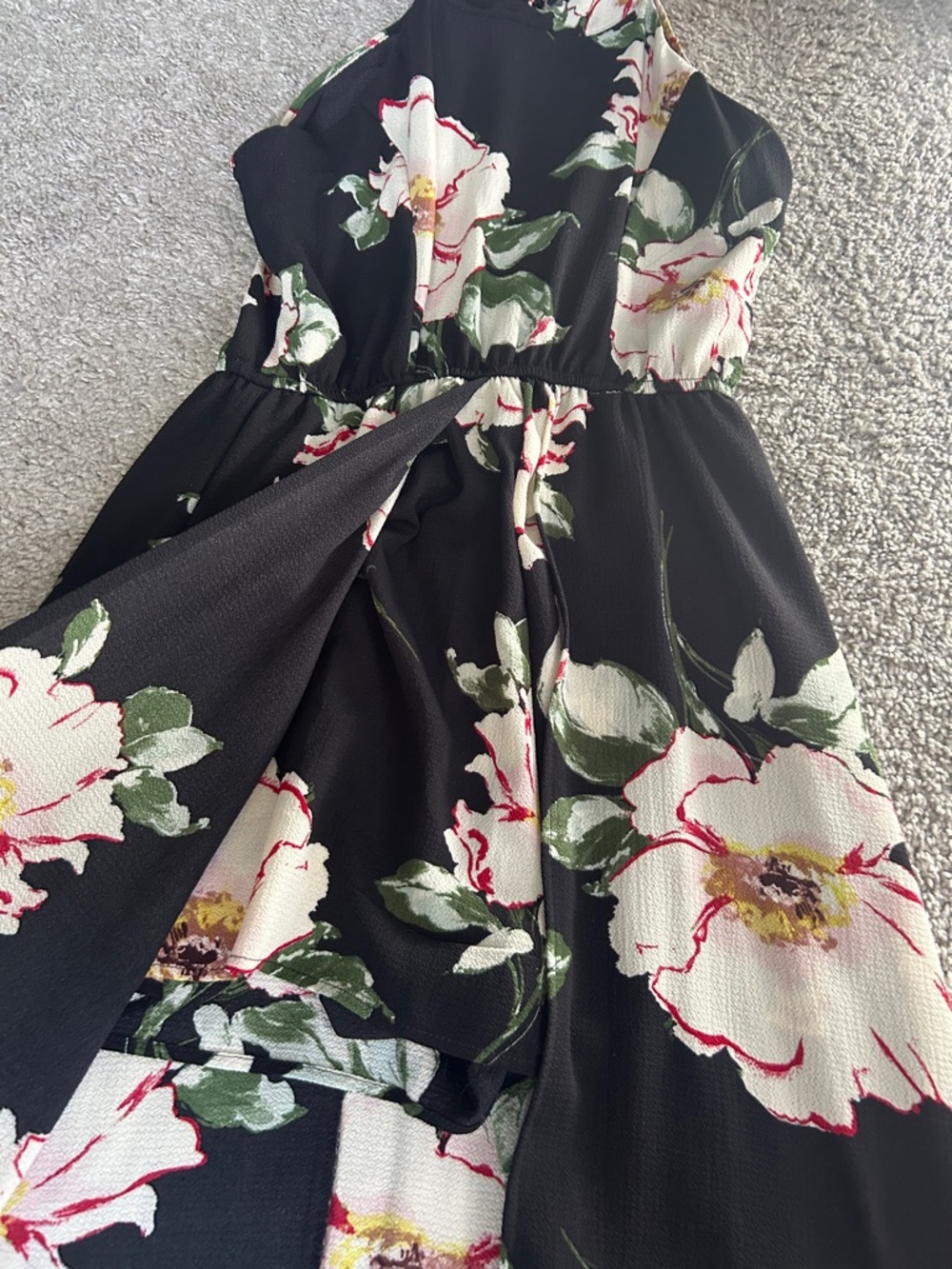 Three Hearts Black Floral Maxi Dress with Cream and Green Blooms - Picture 4 of 8